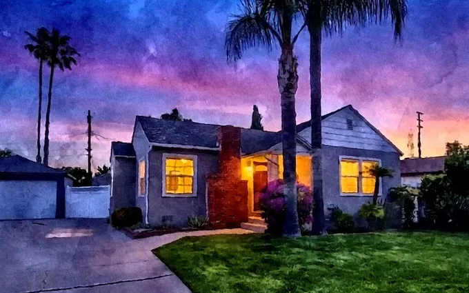Watercolor rendering of the Hollywood home purchased with asset-based financing in 17 days